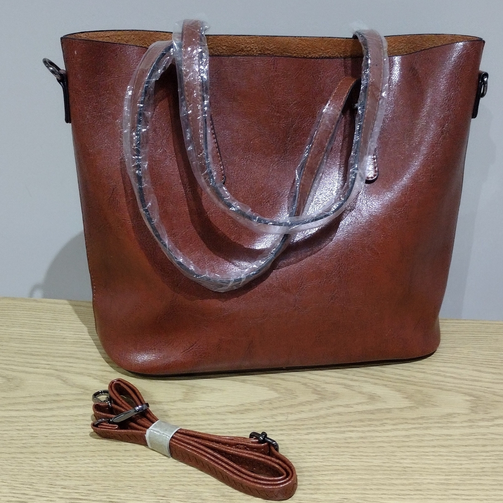 3/$30  Elegant Brown Faux Leather Tote Bag